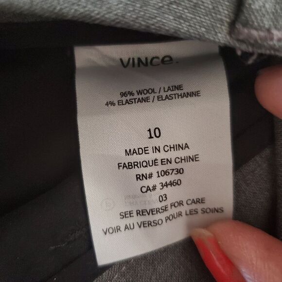 Vince Contrast Panel High Rise Tapered Leg Wool Trouser Pants Gray Black 10 - Picture 12 of 13